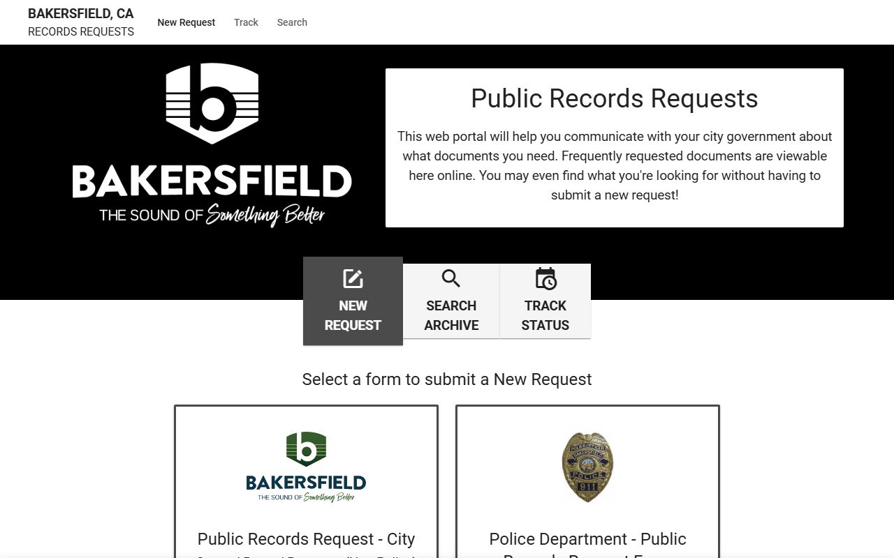 Bakersfield Police Department JustFOIA records request portal for criminal history