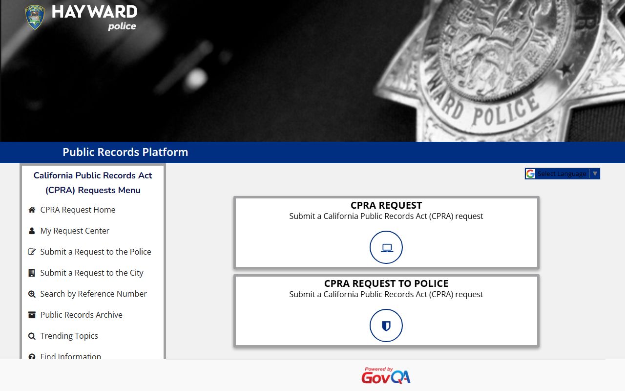 Hayward police department records request portal for criminal history