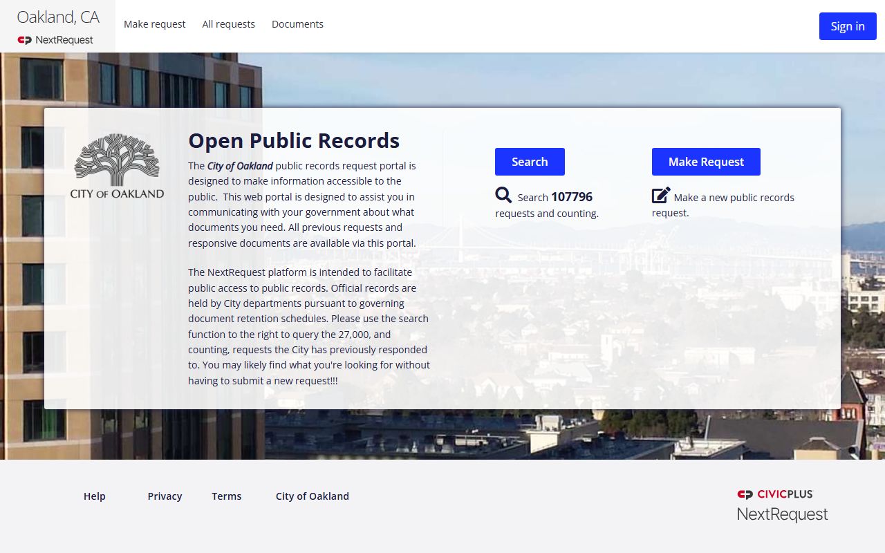 Oakland police department public records request portal for criminal history