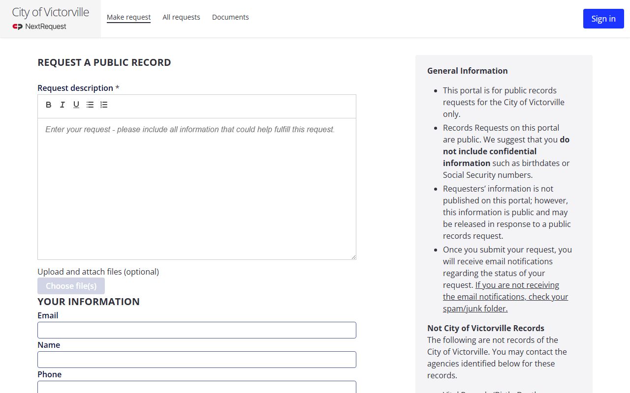 Victorville public records request portal for criminal history