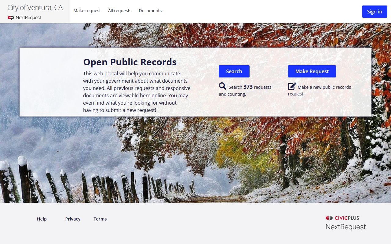 City of Ventura public records request portal for criminal history