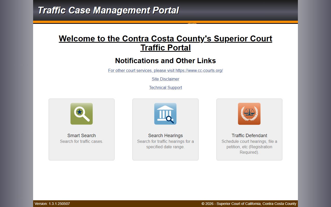 Contra Costa County Superior Court case management portal for criminal and traffic record searches