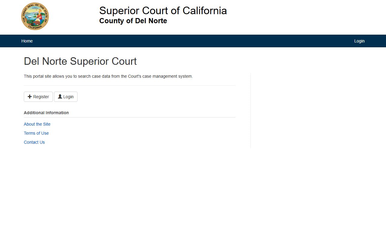 Del Norte County Superior Court public portal for searching criminal case records online