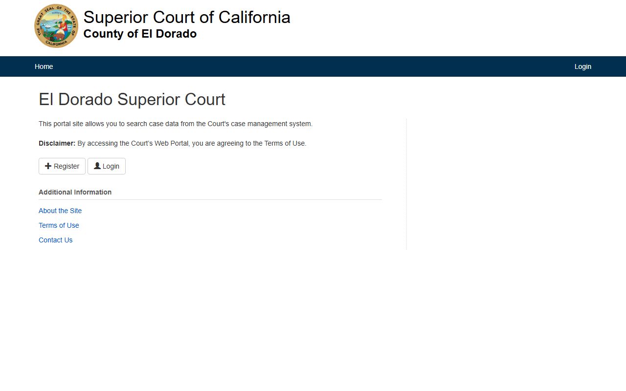 El Dorado County Superior Court public portal for criminal case searches