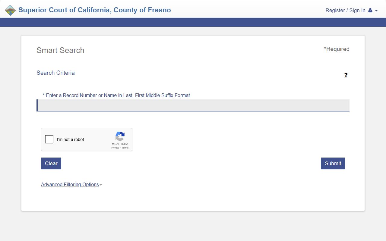 Fresno County Superior Court public portal for criminal and traffic case searches