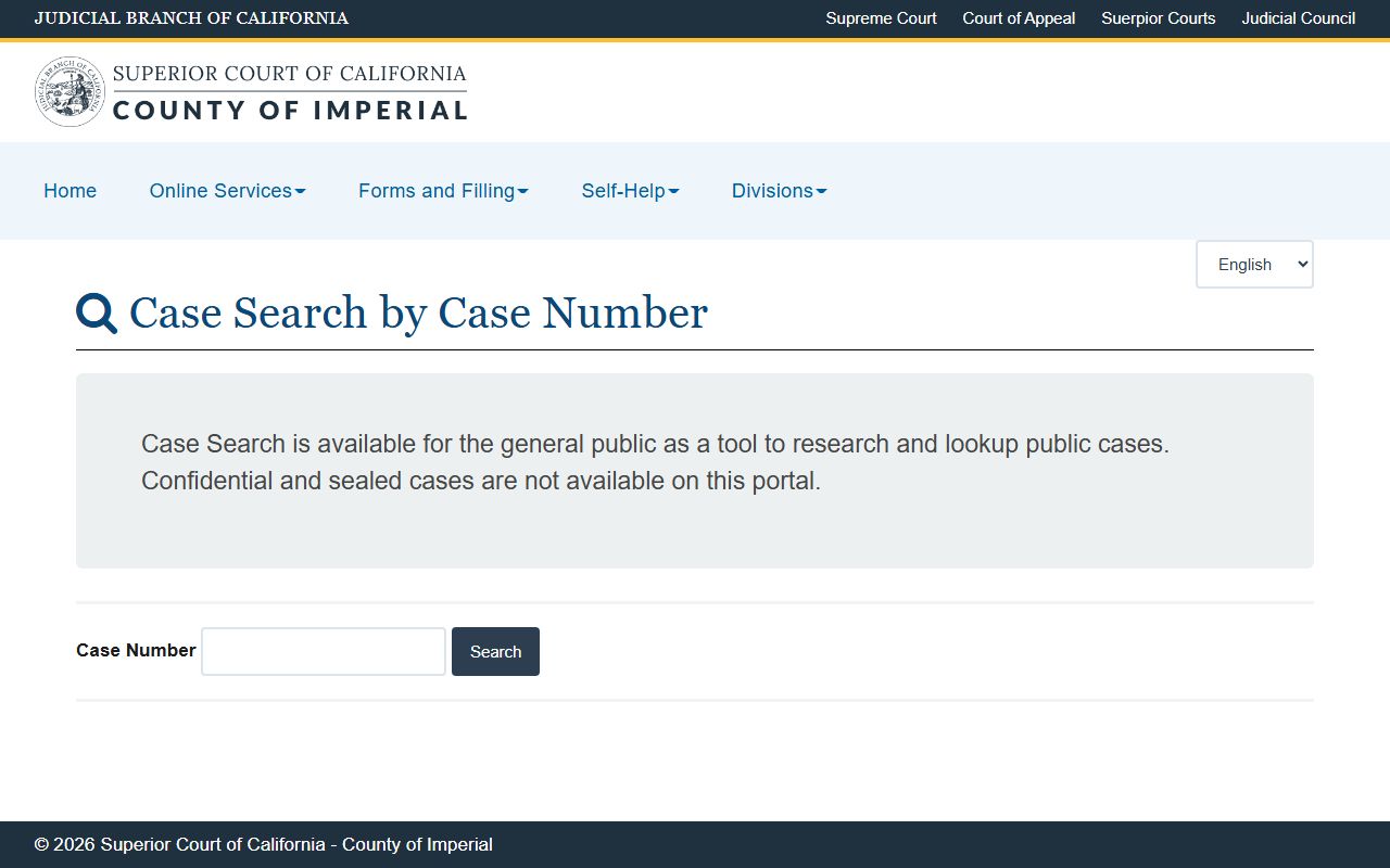 Imperial County Superior Court online case search portal for criminal records