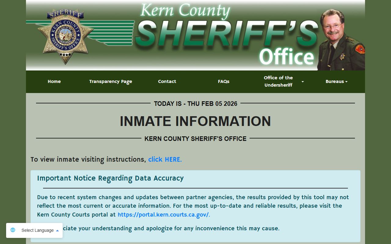 Kern County Sheriff inmate information search for jail booking records