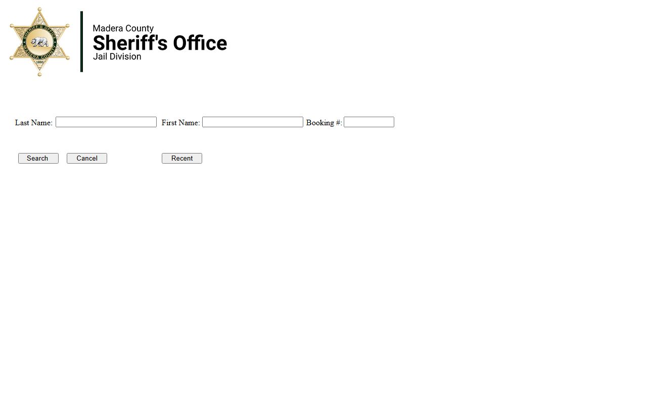 Madera County Sheriff inmate public view showing current jail bookings