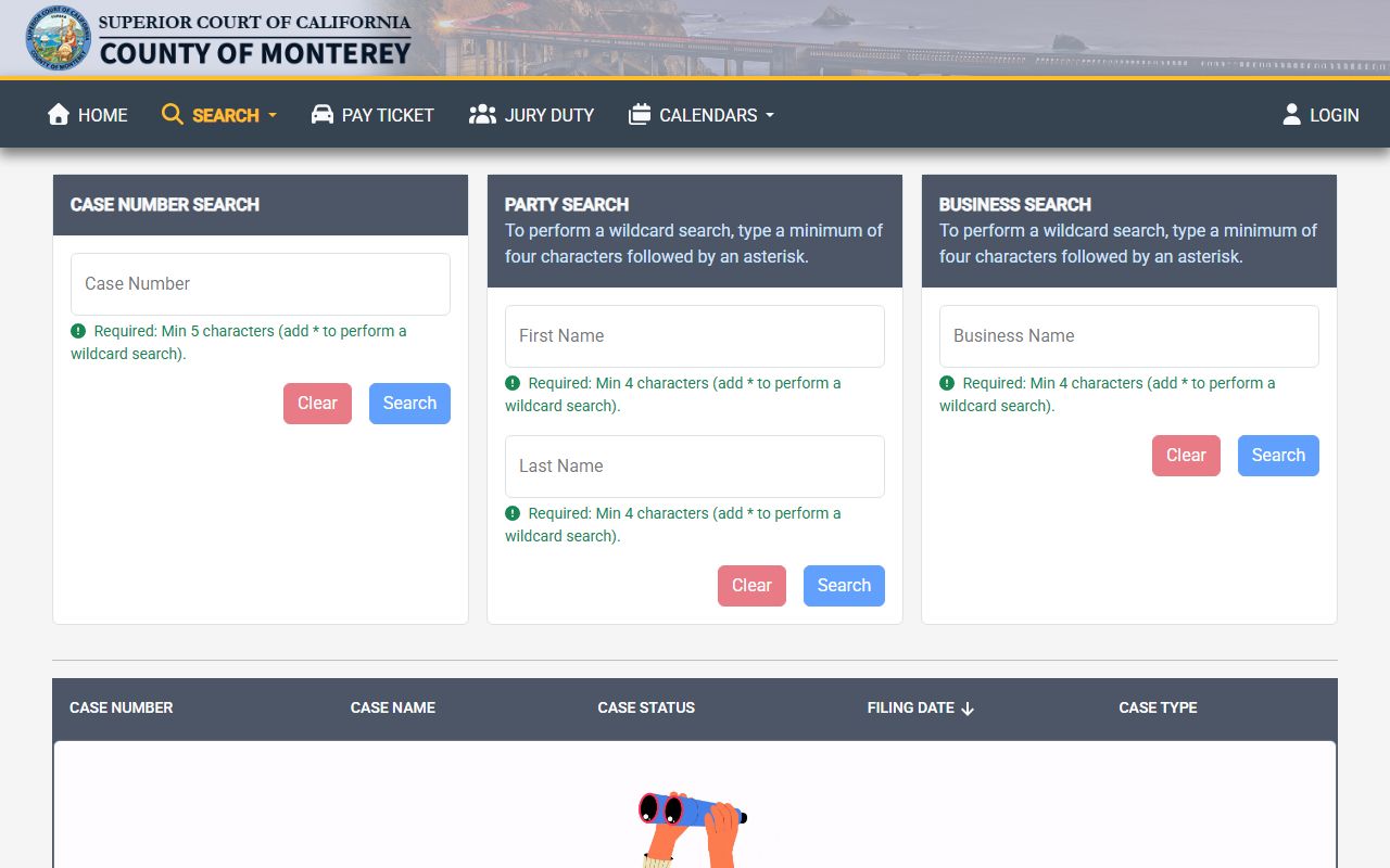 Monterey County Superior Court online case search portal for criminal record lookups