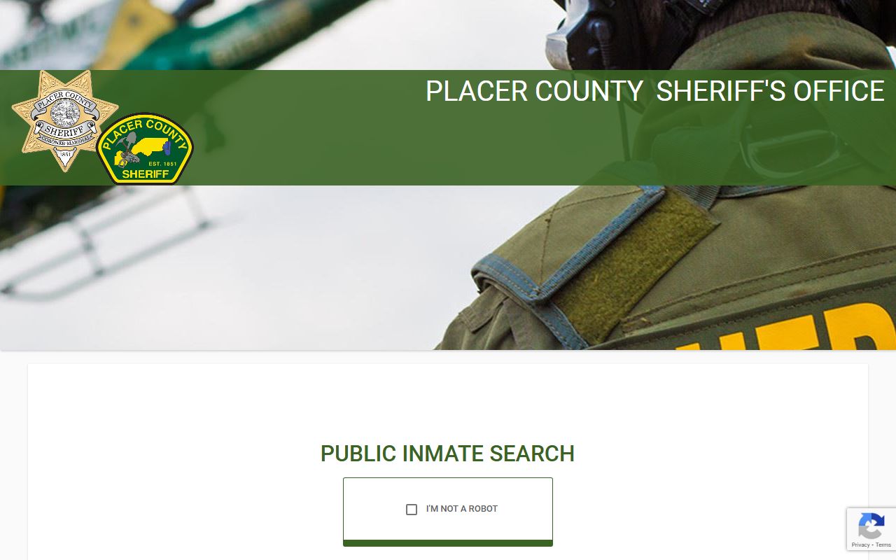 Placer County Sheriff online inmate search tool for checking jail bookings