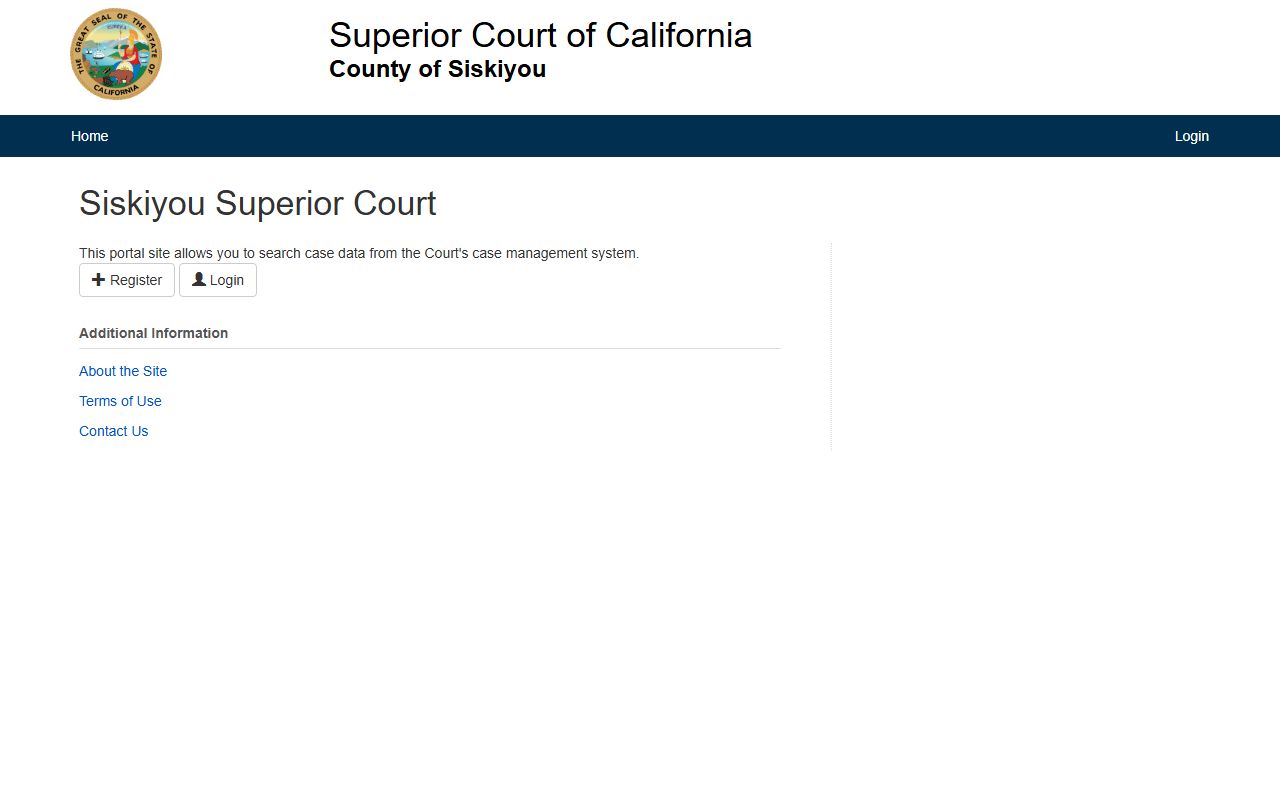Siskiyou County Superior Court case portal for searching criminal records