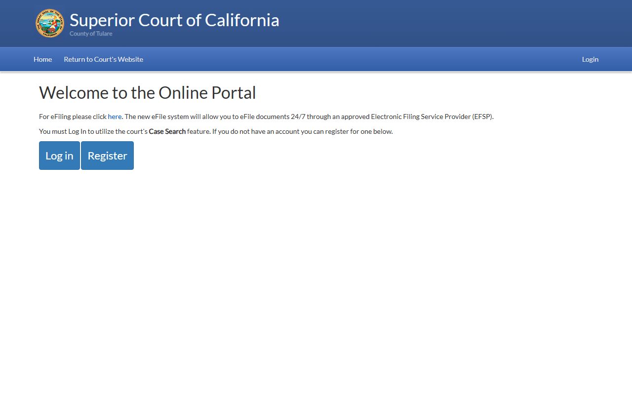 Tulare County Superior Court online case search portal for criminal record lookups