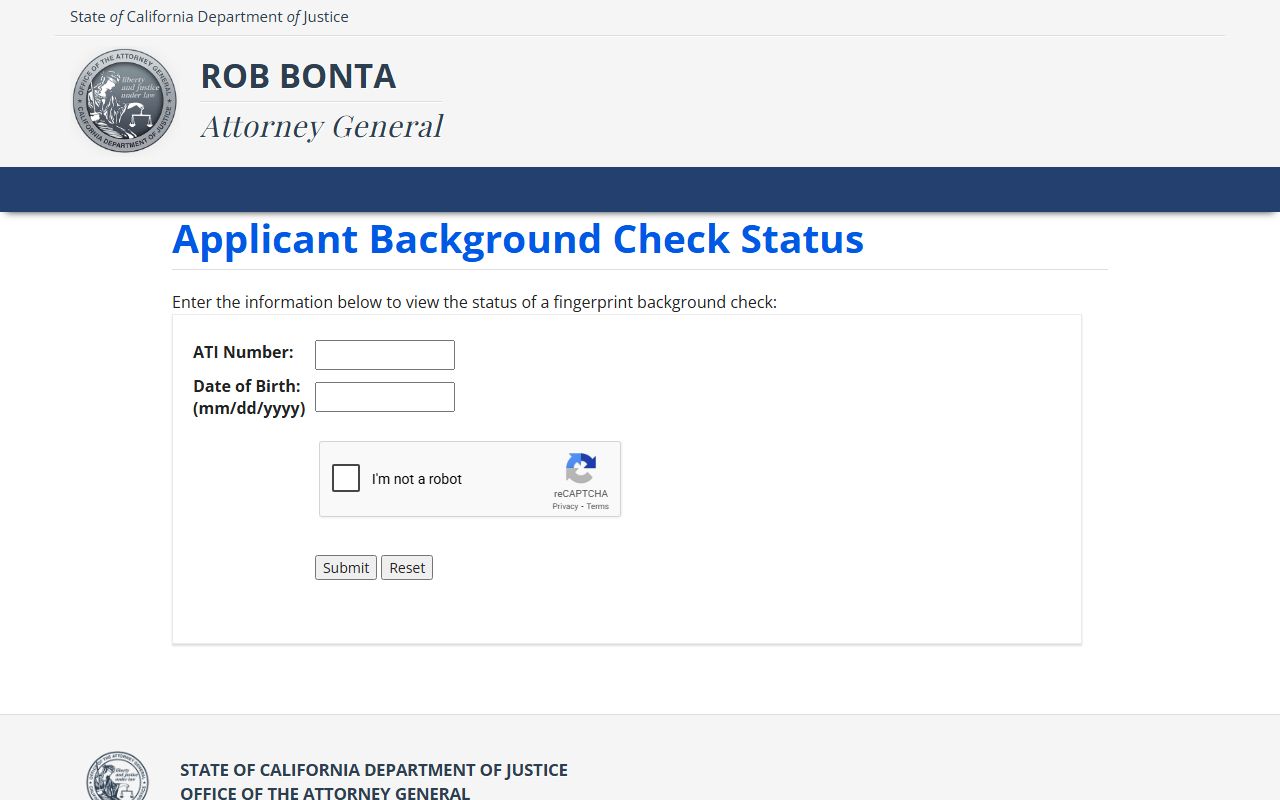 California DOJ background check status portal